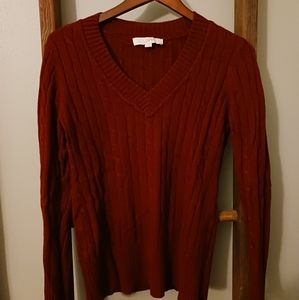 Cranberry Cable Knit Vneck Sweater